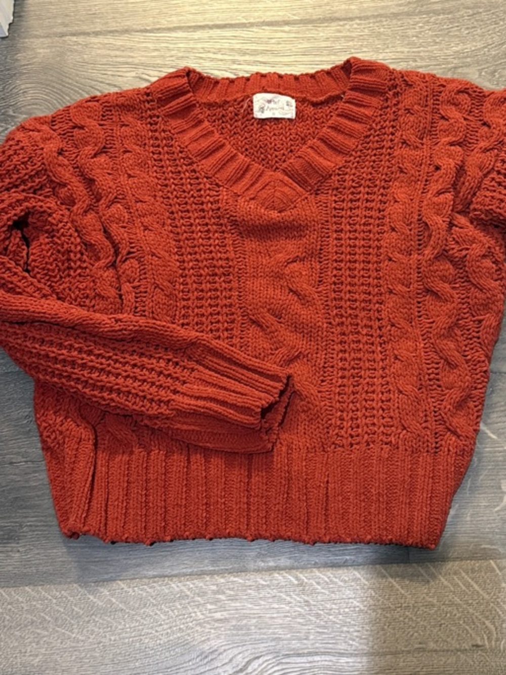 V-Neck Cable Knit Sweater in Rust